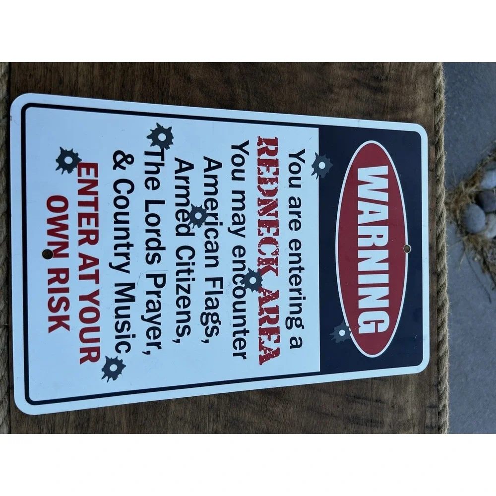 Warning Redneck Area Metal Sign 14 X 10 American Flag Armed Citizens Country